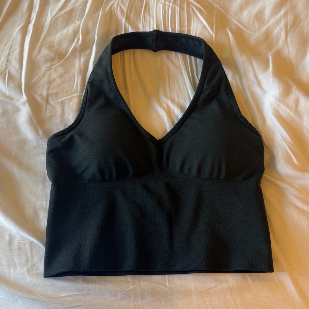 NWOT dark green Halter Tank Top with V-Neck